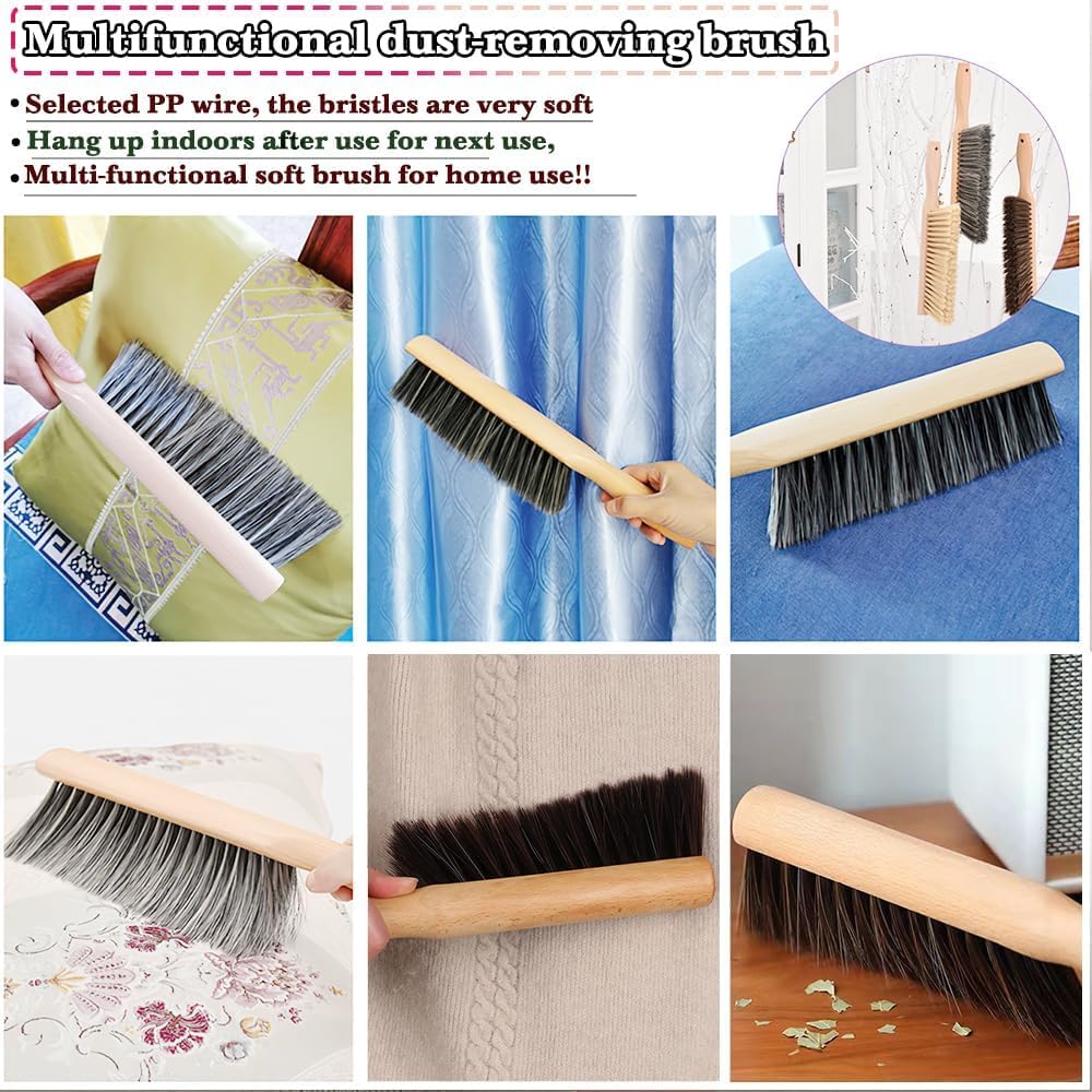 2Pcs Hand Broom Brush Set – Soft Bristles Dusting Brush for Cleaning Counter, Bed, Sofa, Furniture, Woodworking, Car – 12-inch Foxtail Bench Brush with Round Handle, Beech Wood (5 Rows) - Image 7