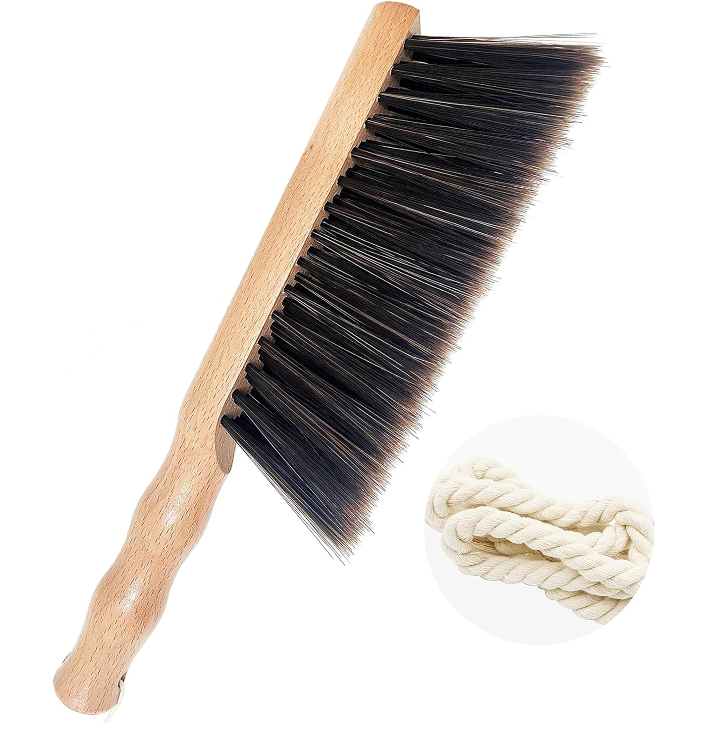 1pcs Hand Broom Brush Set – Soft Bristles Dusting Brush for Cleaning Counter, Bed, Sofa, Furniture, Woodworking, Car – 12-inch Foxtail Bench Brush with Round Handle, Beech Wood (5 Rows)